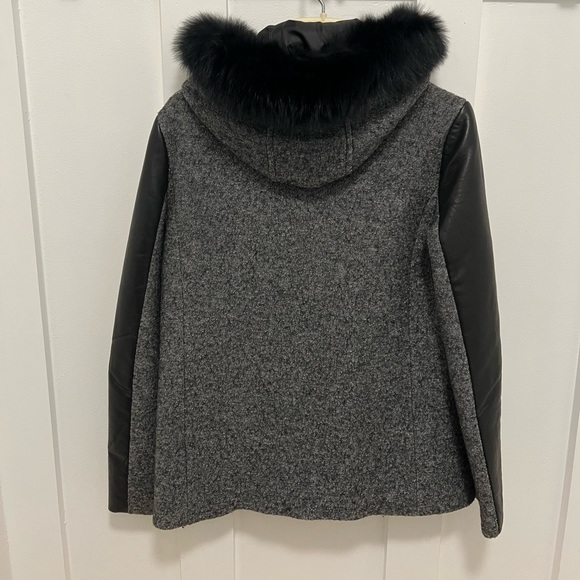 Soia & Kyo Wool Coat with Leather Sleeve, Size Small - Picture 2 of 5